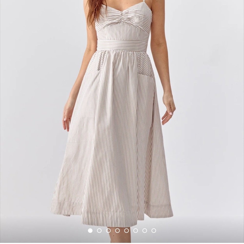 Greylin Cream and Gray Striped Midi Dress